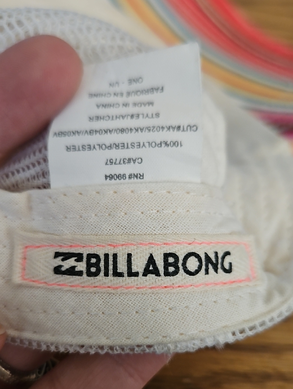 Billabong Snapback Trucker Baseball Hat Stripes Cream Red Pink Yellow Teal Cap - Picture 8 of 9